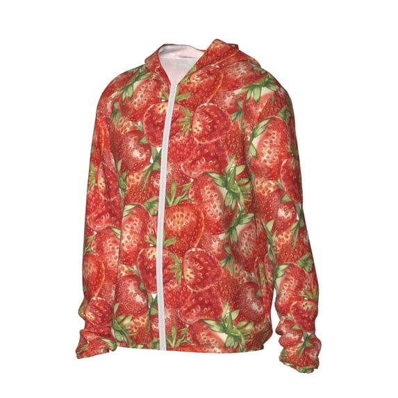 Uemuo Strawberry Pattern Women's Full Zip UPF 50+ Sun Protection Hoodie Jacket Long Sleeve Sun Shirt Hiking Outdoor Performance with Pockets-