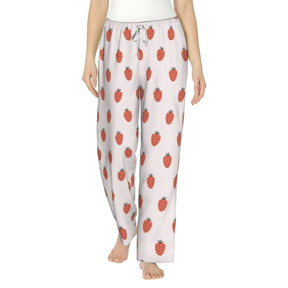 Uemuo Strawberry Pattern Women's Wide Leg Palazzo Lounge Pants with Pockets Light Weight Loose Comfy Casual Pajama Pants-Medium