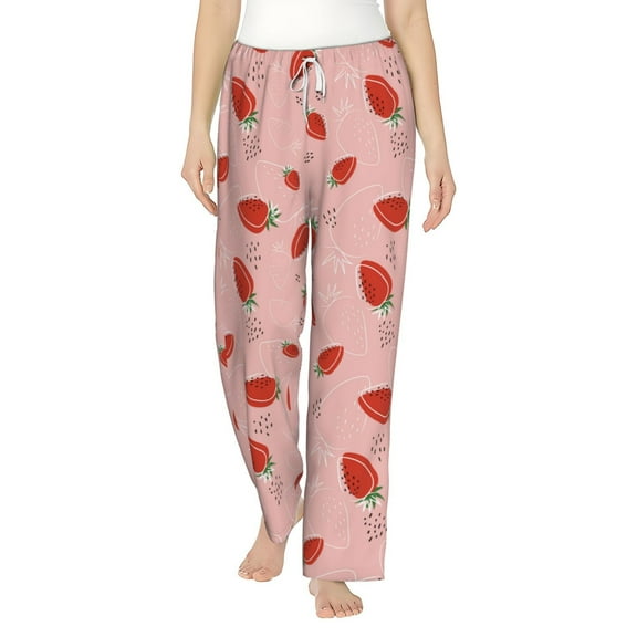 Uemuo Strawberry Pattern Women's Wide Leg Palazzo Lounge Pants with Pockets Light Weight Loose Comfy Casual Pajama Pants-Medium