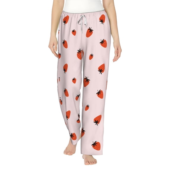 Uemuo Strawberry Pattern Women's Wide Leg Palazzo Lounge Pants with Pockets Light Weight Loose Comfy Casual Pajama Pants-X-Large