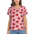 thumbnail image 1 of Uemuo Strawberry Printed Women's Classic V-Neck T-Shirt - Soft, Breathable, Moisture-Wicking, Perfect for Casual, Office, Travel, and Everyday Wear-XX-Large, 1 of 5
