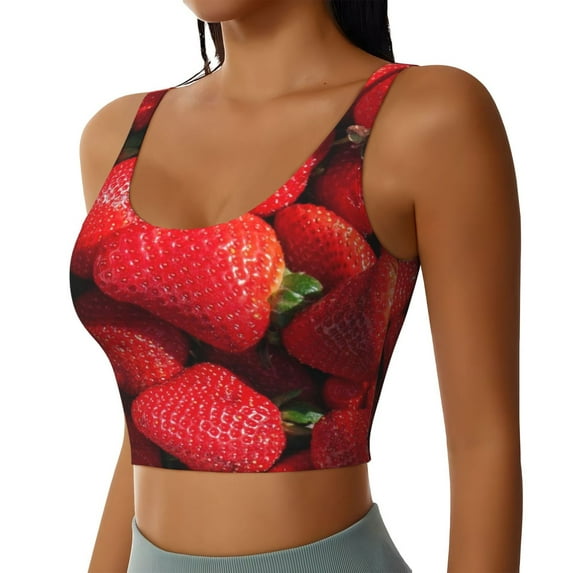Uemuo Strawberry Red Pattern Women's Sports Bra - High Impact Support, Breathable, and Comfortable Athletic Bra for Running, Yoga, and Workouts