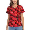 thumbnail image 1 of Uemuo Strawberry Red Printed Women's Classic V-Neck T-Shirt - Soft, Breathable, Moisture-Wicking, Perfect for Casual, Office, Travel, and Everyday Wear-Large, 1 of 5