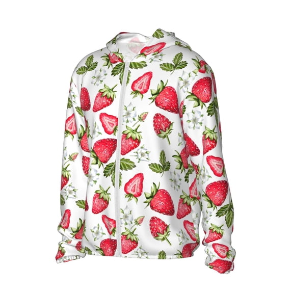 Uemuo Strawberry1 Pattern Women's Full Zip UPF 50+ Sun Protection Hoodie Jacket Long Sleeve Sun Shirt Hiking Outdoor Performance with Pockets-