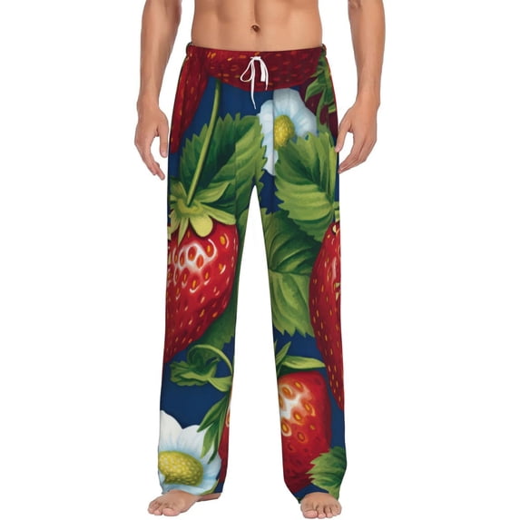 Uemuo Strawberry2 Pattern Men's Wide Leg Palazzo Lounge Pants with Pockets Light Weight Loose Comfy Casual Pajama Pants-Medium