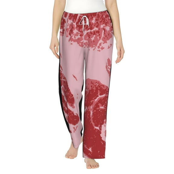 Uemuo Striped Meat Pattern Women's Wide Leg Palazzo Lounge Pants with Pockets Light Weight Loose Comfy Casual Pajama Pants-Small