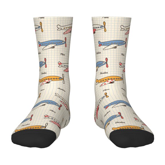 Uemuo Striped Vintage Planes Printed Kids Boys Socks Seamless Crew Socks Crazy Funny Athletic Sport Socks for Children