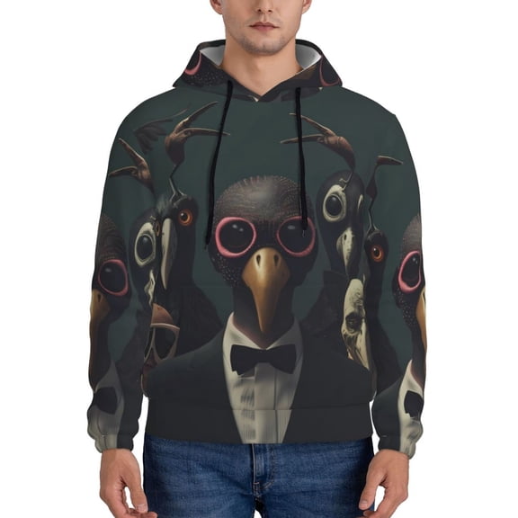 Uemuo Stylish Avian Gathering Pattern Men's Hoodie - Casual Pullover Hoodie with Kangaroo Pocket, Stylish Hooded Sweatshirt for Everyday Wear-4X-Large