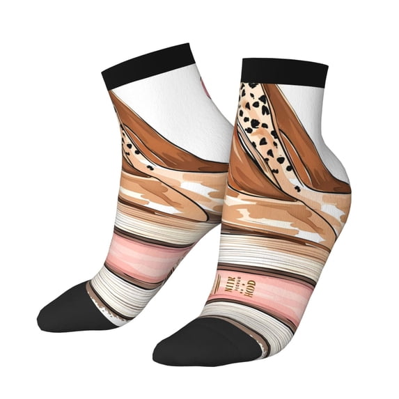 Uemuo Stylish High Heels On Books Printed Crew Socks, Moisture-Wicking Socks, Athletic Socks for Men Breathable Cushion Socks Casual Sport Socks for Running Traveling