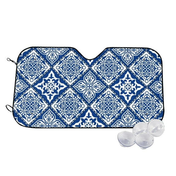 Uemuo Stylized Flowers Vintage Boho Pattern Accordion Car Windshield Sun Shade, Foldable Reflective Sun Visor for Car, Reflector Windshield Sunshade-