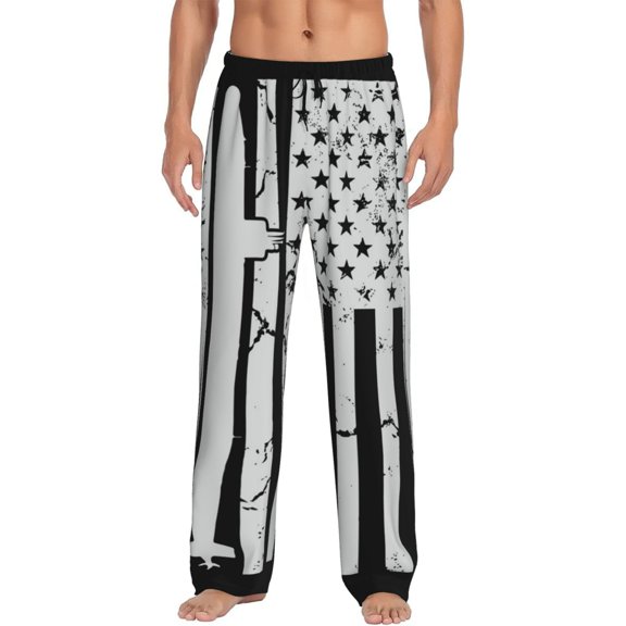 Uemuo Submarine Vintage Flag Pattern Men's Wide Leg Palazzo Lounge Pants with Pockets Light Weight Loose Comfy Casual Pajama Pants-Medium