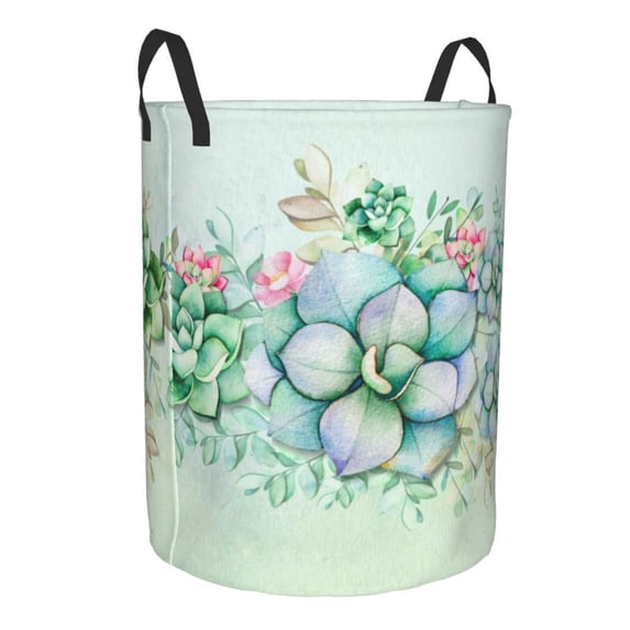 Uemuo Succulent Pattern Circular Laundry Hamper Basket with handles,Collapsible laundry basket,Large capacity laundry hamper,Laundry Organizer-
