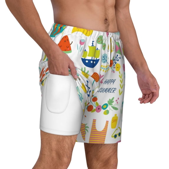 Uemuo Summer Animal Pattern Mens Swim Trunks Quick Dry Board Shorts with Mesh Lining, Stretch Beach Shorts Quick Dry No-Chafing Board Shorts-Large