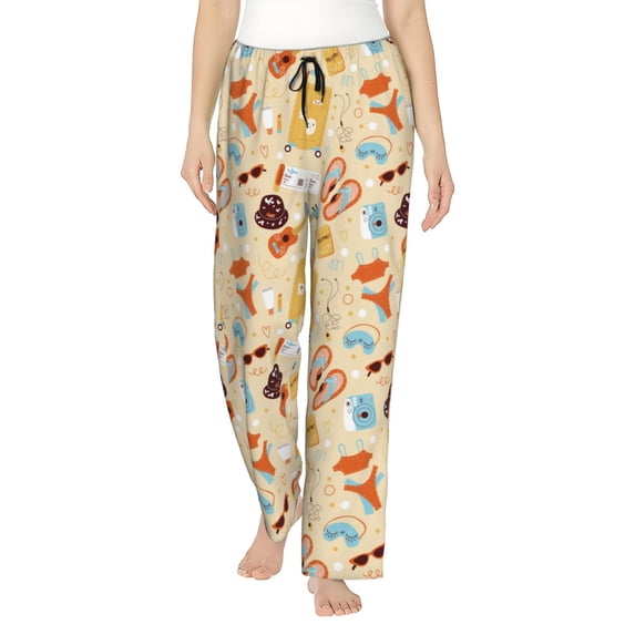 Uemuo Summer Travel Pattern Women's Wide Leg Palazzo Lounge Pants with Pockets Light Weight Loose Comfy Casual Pajama Pants-X-Large
