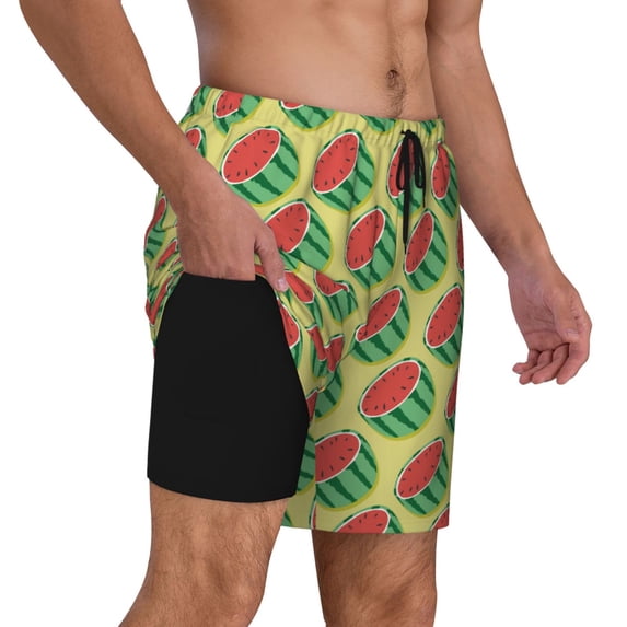 Uemuo Summer Watermelon Pattern Mens Swim Trunks Quick Dry Board Shorts with Mesh Lining, Stretch Beach Shorts Quick Dry No-Chafing Board Shorts-Large