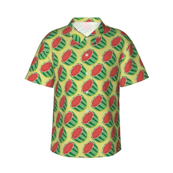Uemuo Summer Watermelon Printed Regular Fit Short Sleeve Casual Hawaiian Shirt for Men,Aloha shirt,Tropical shirt,Floral print shirt,Vacation Beach shirt-3X-Large