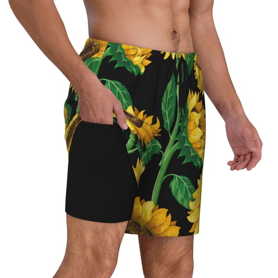 Uemuo Sunflower 1 Pattern Mens Swim Trunks Quick Dry Board Shorts with Mesh Lining, Stretch Beach Shorts Quick Dry No-Chafing Board Shorts-