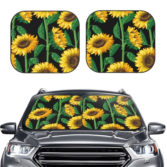 Uemuo Sunflower 1 Printed 2 PCS Car Windshield Sun Shade, Auto Sun Heat and UV Rays Blocker, Foldable Automotive Front Window Sunshade Protector