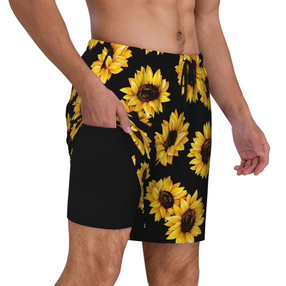 Uemuo Sunflower 6 Pattern Mens Swim Trunks Quick Dry Board Shorts with Mesh Lining, Stretch Beach Shorts Quick Dry No-Chafing Board Shorts-XX-Large