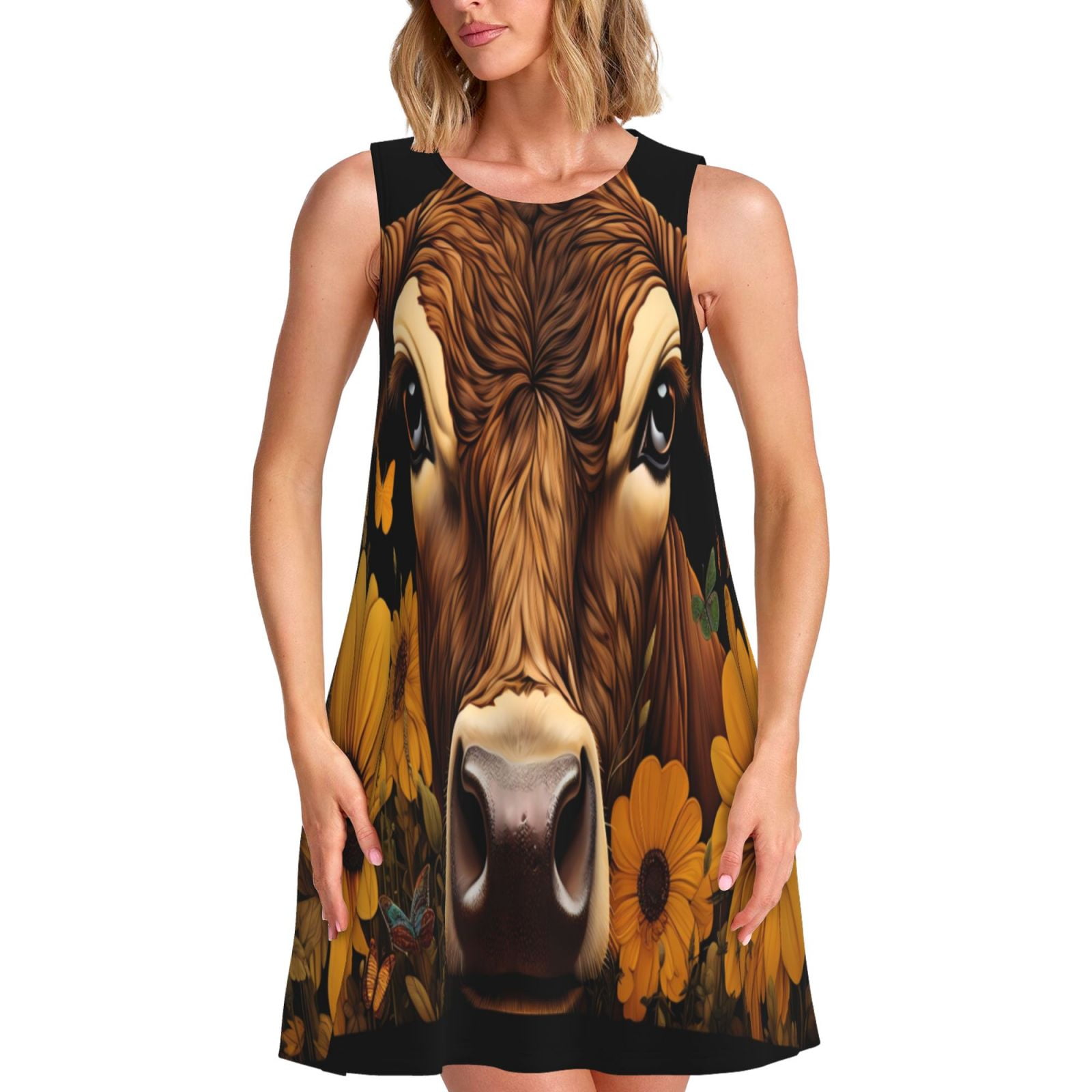 Organic Sunflower Bee Print Summer Dress