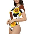 thumbnail image 1 of Uemuo Sunflower Cow Pattern Women's One Piece Short Sleeve Swimsuit Rash Guard Surfing Modest Quick-drying Swimsuit Beach Essentials-XX-Large, 1 of 9