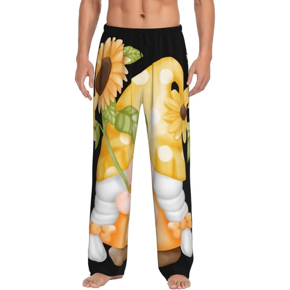 Uemuo Sunflower Gnomes 3 Pattern Men's Wide Leg Palazzo Lounge Pants with Pockets Light Weight Loose Comfy Casual Pajama Pants-Small