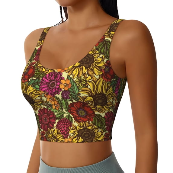 Uemuo Sunflower Pattern Women's Sports Bra - High Impact Support, Breathable, and Comfortable Athletic Bra for Running, Yoga, and Workouts