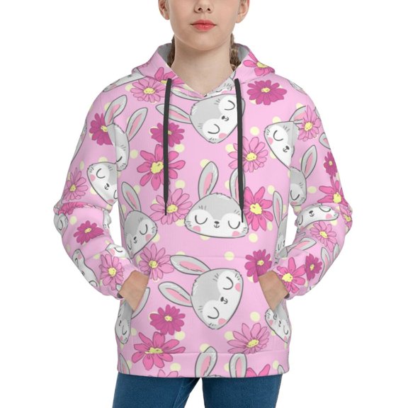 Uemuo Sunflower Rabbit Pattern Hooded Sweatshirt for Youth Pullover with Kangaroo Pocket Trendy youth sweatshirt Casual Hoodie for Boys and Girls-Small