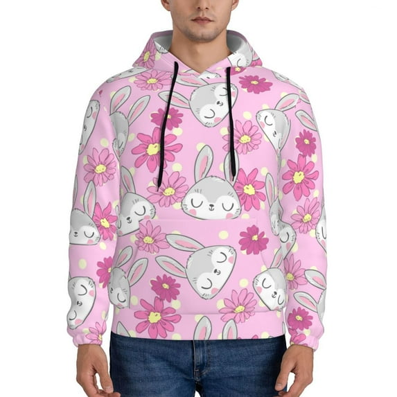 Uemuo Sunflower Rabbit Pattern Men's Hoodie - Casual Pullover Hoodie with Kangaroo Pocket, Stylish Hooded Sweatshirt for Everyday Wear-3X-Large