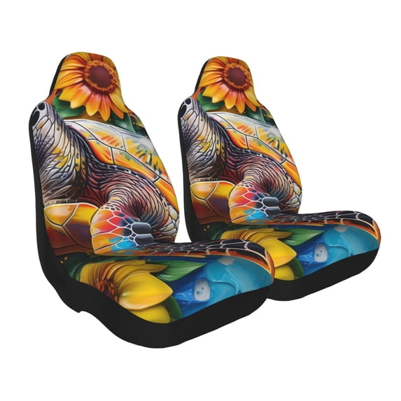 Uemuo Sunflower Turtle Pattern Car Seat Covers for Front Seats Waterproof Seat Covers for Cars, Universal Auto Front Seats Protector Fits for Car-2 PCS