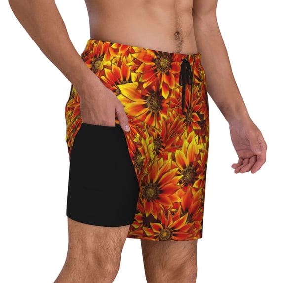 Uemuo Sunflower4 Pattern Mens Swim Trunks Quick Dry Board Shorts with Mesh Lining, Stretch Beach Shorts Quick Dry No-Chafing Board Shorts-XX-Large