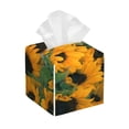 thumbnail image 1 of Uemuo Sunflowers 7 Tissue Box Cover Holder, Square with Bottom Belt - PVC Leather Decorative Organizer for Tabletop, Bathroom, Car, Office, 1 of 8