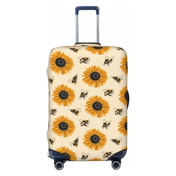Uemuo Sunflowers And Bee Printed Washable Luggage Cover - Fashion Suitcase Protector Fits 18-32 Inch Luggage -Small