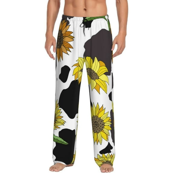 Uemuo Sunflowers Country Pattern Men's Wide Leg Palazzo Lounge Pants with Pockets Light Weight Loose Comfy Casual Pajama Pants-Medium