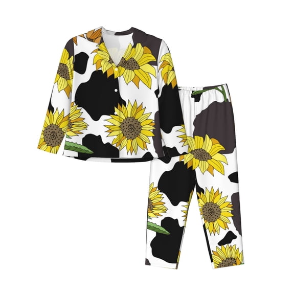Uemuo Sunflowers Country Pattern Womens Pajama Sets,PJ Set for Women,Pajamas for Women Logo,Long Sleeve Pajama Set for Women,Soft Long Sleeve Top With Pants-XX-Large