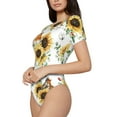 thumbnail image 1 of Uemuo Sunflowers Leaves And Birds Pattern Women's One Piece Short Sleeve Swimsuit Rash Guard Surfing Modest Quick-drying Swimsuit Beach Essentials-Medium, 1 of 9