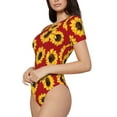 thumbnail image 1 of Uemuo Sunflowers On Red Pattern Women's One Piece Short Sleeve Swimsuit Rash Guard Surfing Modest Quick-drying Swimsuit Beach Essentials-Medium, 1 of 9