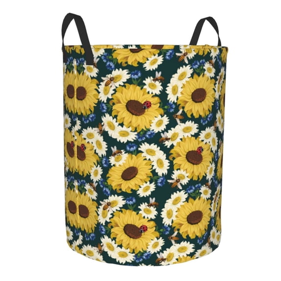 Uemuo Sunflowers Pattern Circular Laundry Hamper Basket with handles,Collapsible laundry basket,Large capacity laundry hamper,Laundry Organizer-