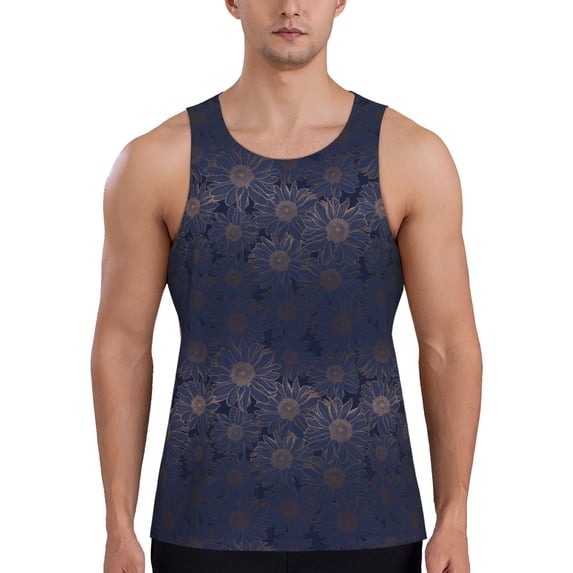 Uemuo Sunflowers Pattern Men's Muscle Shirts Sleeveless Dry Fit Gym Workout Tank Top Lightweight Sports Tank Top Beach Tank Top, Loose-fit Sleeveless Shirt-XX-Large