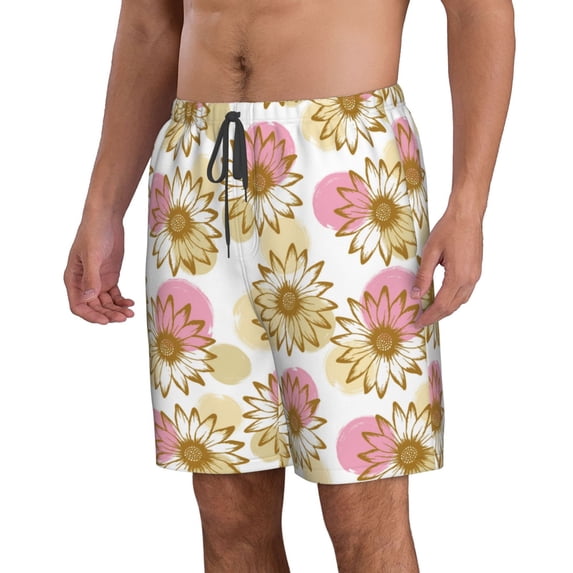 Uemuo Sunflowers Pattern Men's Swim Trunks Hawaiian Beach Bathing Suit Swimsuits Beach Quick-Dry Shorts with Pockets-Medium