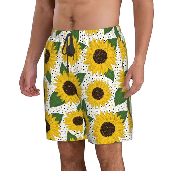 Uemuo Sunflowers Pattern Men's Swim Trunks Hawaiian Beach Bathing Suit Swimsuits Beach Quick-Dry Shorts with Pockets-Small