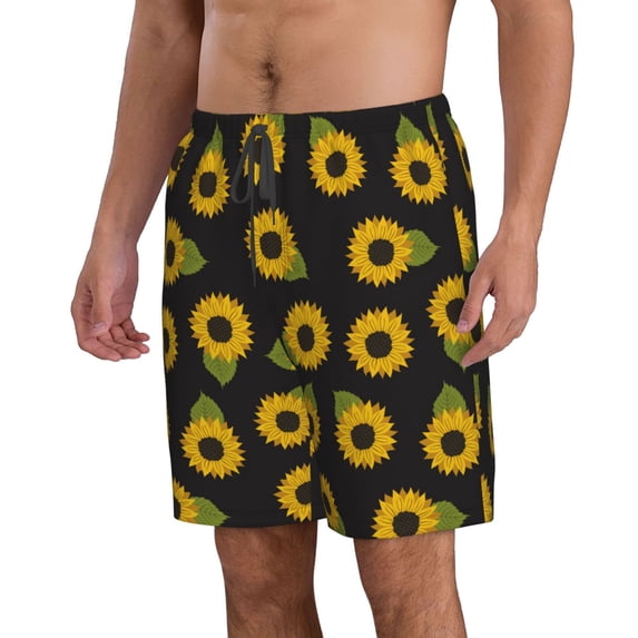 Uemuo Sunflowers Pattern Men's Swim Trunks Hawaiian Beach Bathing Suit Swimsuits Beach Quick-Dry Shorts with Pockets-Small