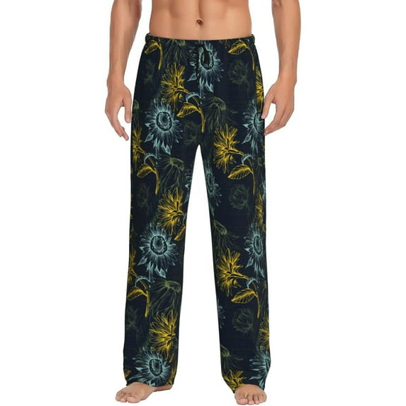 Uemuo Sunflowers Pattern Men's Wide Leg Palazzo Lounge Pants with Pockets Light Weight Loose Comfy Casual Pajama Pants-Medium