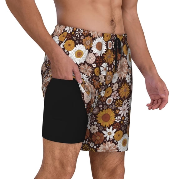 Uemuo Sunflowers Pattern Mens Swim Trunks Quick Dry Board Shorts with Mesh Lining, Stretch Beach Shorts Quick Dry No-Chafing Board Shorts-Large