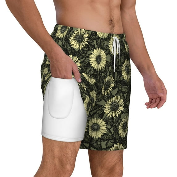 Uemuo Sunflowers Pattern Mens Swim Trunks Quick Dry Board Shorts with Mesh Lining, Stretch Beach Shorts Quick Dry No-Chafing Board Shorts-Medium