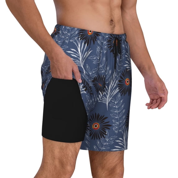 Uemuo Sunflowers Pattern Mens Swim Trunks Quick Dry Board Shorts with Mesh Lining, Stretch Beach Shorts Quick Dry No-Chafing Board Shorts-X-Large