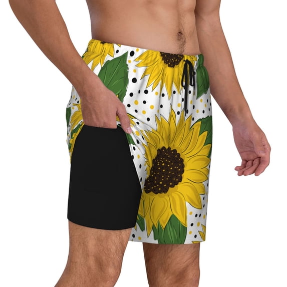 Uemuo Sunflowers Pattern Mens Swim Trunks Quick Dry Board Shorts with Mesh Lining, Stretch Beach Shorts Quick Dry No-Chafing Board Shorts-Small