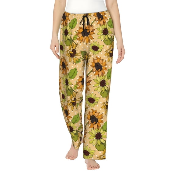 Uemuo Sunflowers Pattern Women's Wide Leg Palazzo Lounge Pants with Pockets Light Weight Loose Comfy Casual Pajama Pants-Small