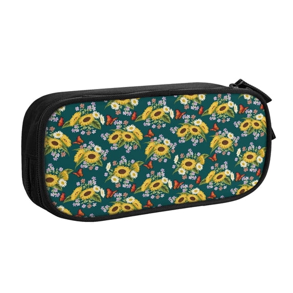 Uemuo Sunflowers Printed Pencil Pen Case, Portable Pencil Pouch with Zipper, Compact Stationery Bag Makeup Bag, Pencil Bag for Home Office