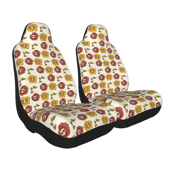 Uemuo Sunflowers And Skull Pattern Car Seat Covers for Front Seats Waterproof Seat Covers for Cars, Universal Auto Front Seats Protector Fits for Car-1